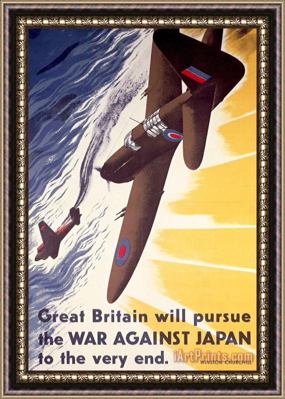 Others Great Britain Will Pursue War Against Japan To Very End Winston Churchill Propaganda Poster Framed Painting