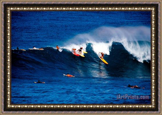 Others Hawaii Oahu Waimea Bay Surfers Framed Print