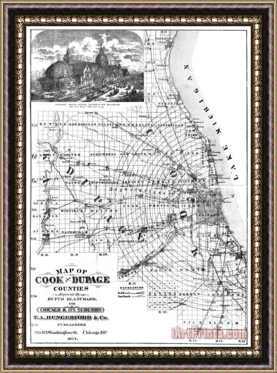 Others Map: Chicago, 1874 Framed Print