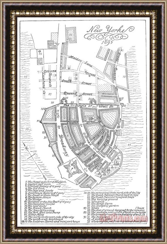 Others New York City Map, 1695 Framed Painting