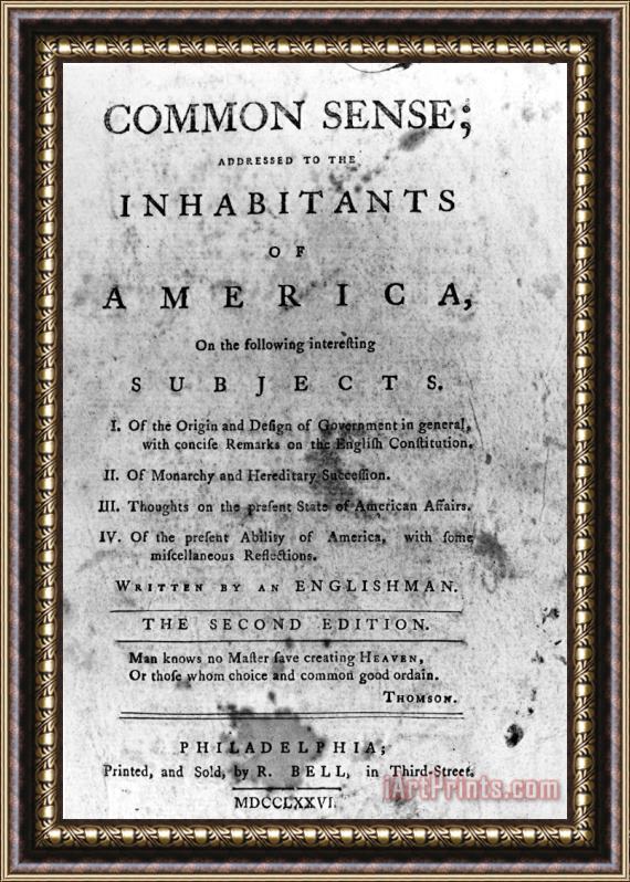 Others Paine: Common Sense, 1776 Framed Print