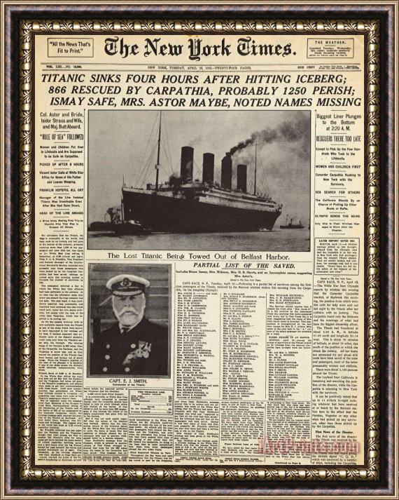 Others Titanic Headline, 1912 Framed Print