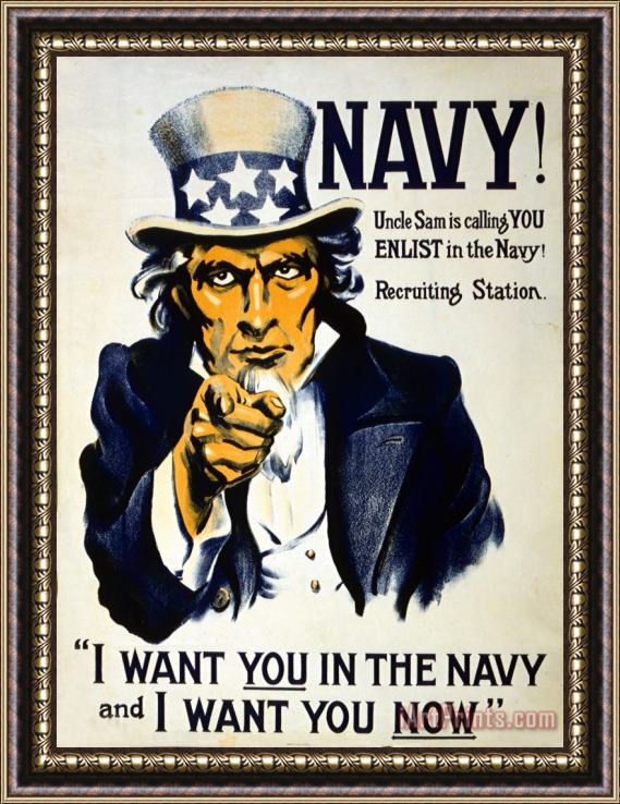 Others World War I 1914 1918 American Recruitment Poster 1917 Navy Uncle Sam Is Calling You Framed Painting