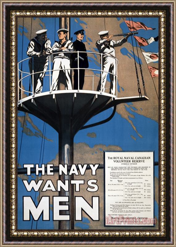 Others World War I 1914 1918 Canadian Recruitment Poster For The Royal Canadian Navy Framed Print