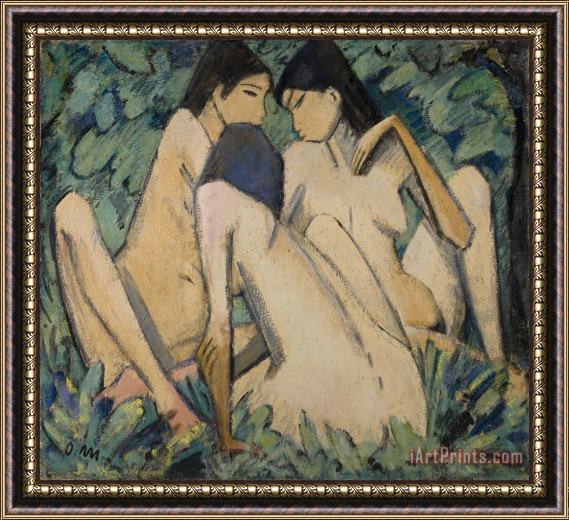 Otto Muller Three Girls in a Wood Framed Painting