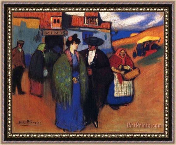 Pablo Picasso A Spanish Couple in Front of Inn 1900 Framed Painting