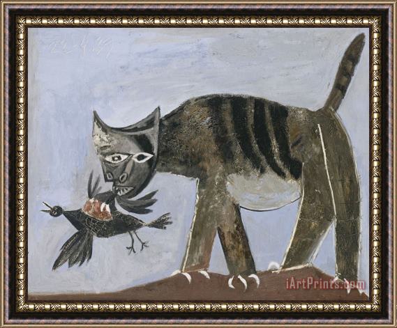 Pablo Picasso Chat Saisissant Un Oiseau (cat Catching a Bird) Framed Painting