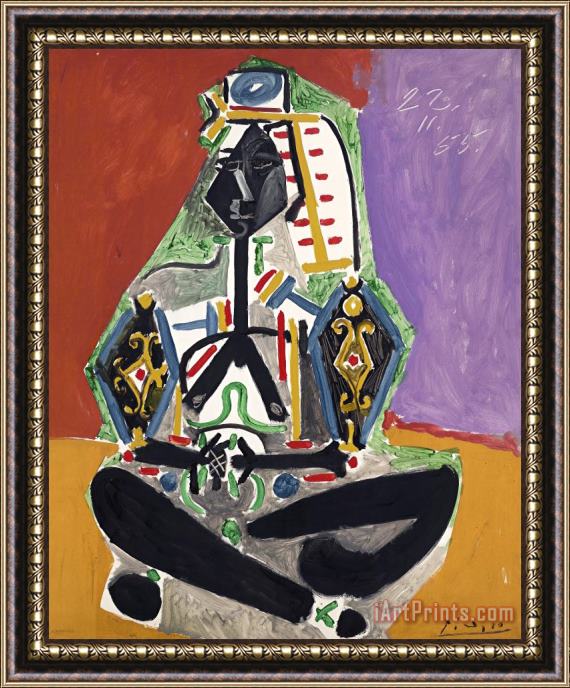 Pablo Picasso Femme Accroupie En Costume Turc II (jacqueline) Framed Painting