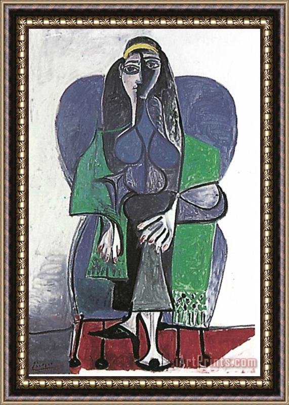 Pablo Picasso Femme Assise a L Echarpe Verde C 1960 Framed Painting