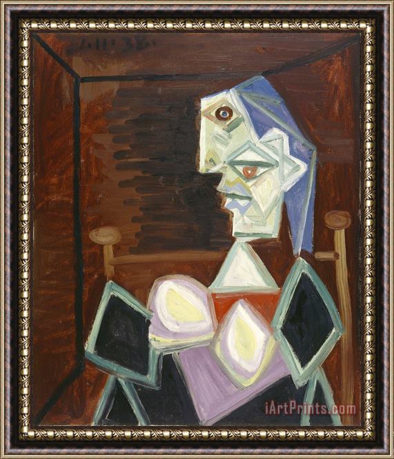 Pablo Picasso Femme De Profil Gauche a La Chevelure Bleue Framed Print
