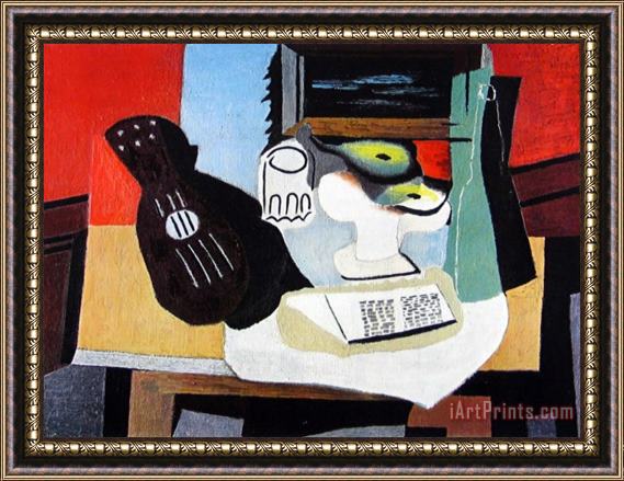 Pablo Picasso Guitar Glass And Fruit Framed Painting