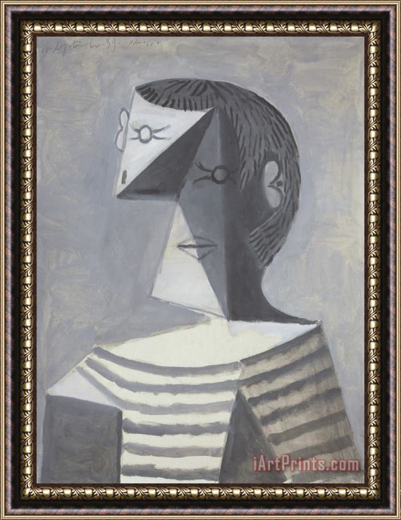 Pablo Picasso Half Length Portrait of a Man in a Striped Jersey (buste D'homme En Tricot Raye) Framed Print
