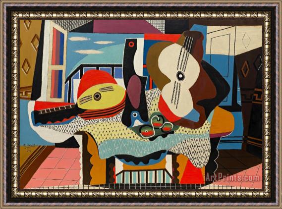Pablo Picasso Mandolin And Guitar Framed Painting