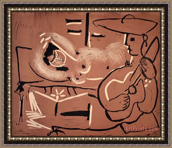 Pablo Picasso Woman Reclining And Guitarist Femme Couchee Et Guitariste, 1959 Framed Print
