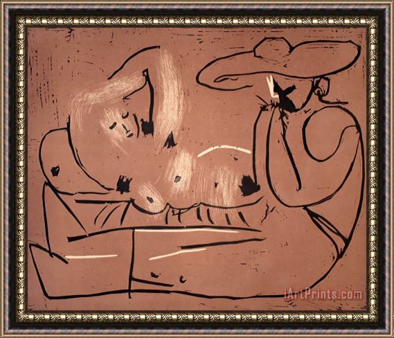 Pablo Picasso Woman Reclining And Man with Large Hat Femme Couchee Et Homme Au Grand Chapeau, 1959 Framed Painting