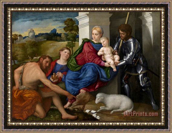 Paris Bordone Virgin And Child with Saints John The Baptist, Mary Magdalen And George Framed Painting