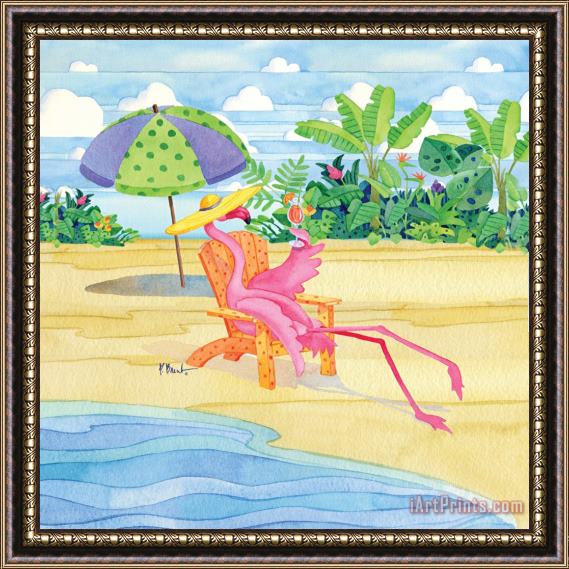 Paul Brent Beach Chair Flamingo Framed Print