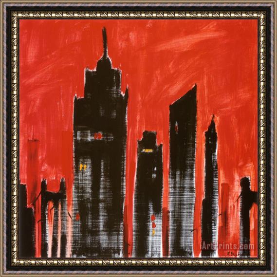 Paul Brent Red Cityscape Framed Painting