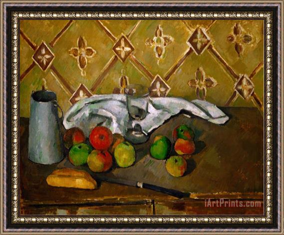 Paul Cezanne Fruits Napkin And Milk Jar Framed Print