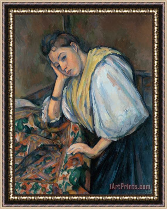 Paul Cezanne Italian Girl Leaning on a Table Framed Painting