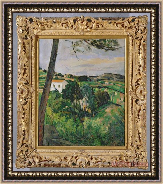 Paul Cezanne Landscape with Red Roof Or The Pine at The Estaque 1875 76 Framed Painting
