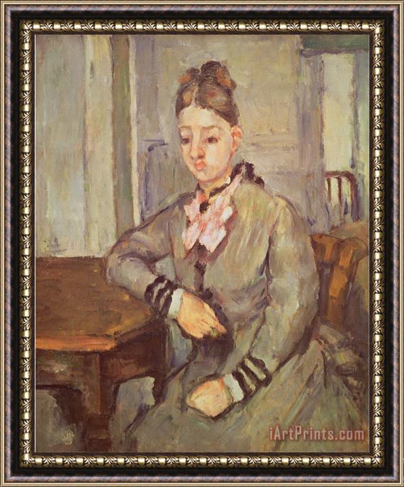 Paul Cezanne Madame Cezanne Leaning on a Table 1873 77 Framed Print