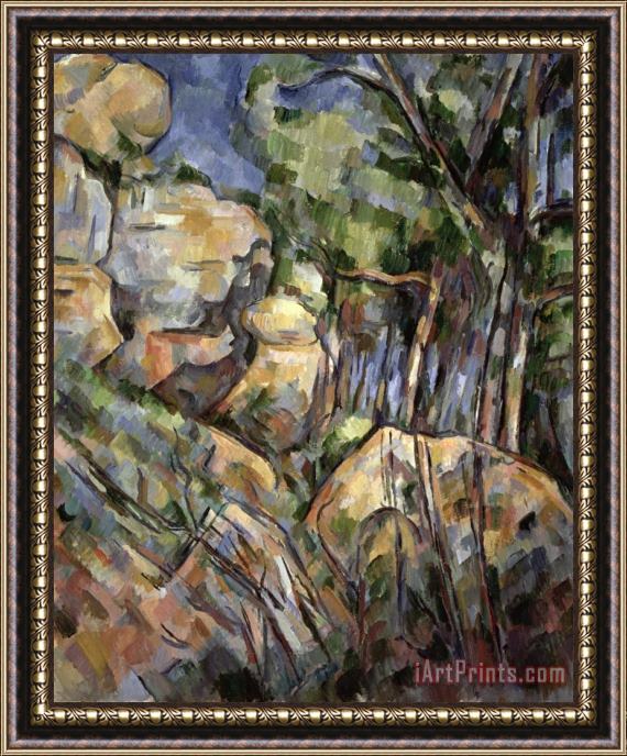 Paul Cezanne Rocks Near The Caves Below The Chateau Noir C 1904 Oil on Canvas Framed Print