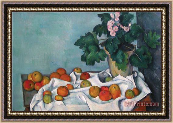 Paul Cezanne Still Life with Apples And a Pot of Primroses Framed Painting