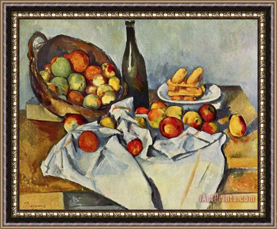 Paul Cezanne Still Life With Bottle And Apple Basket Framed Print