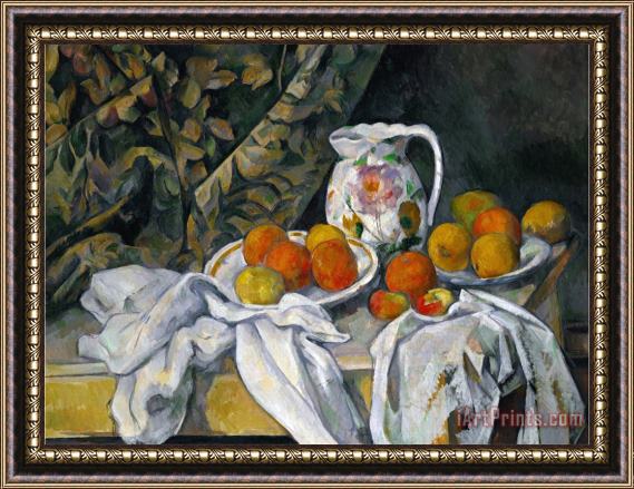 Paul Cezanne Still Life with Curtain And Flowered Pitcher 1899 Framed Painting