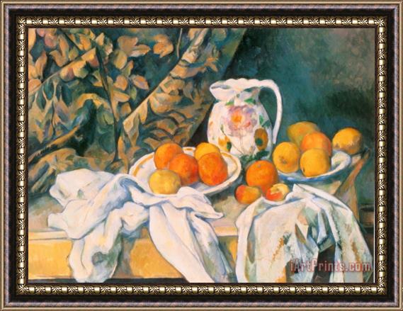 Paul Cezanne Table Pitcher And Fruit Framed Painting