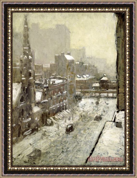 Paul Cornoyer Winter in The City Framed Print