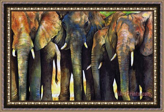 Paul Dene Marlor Elephant Herd Framed Painting