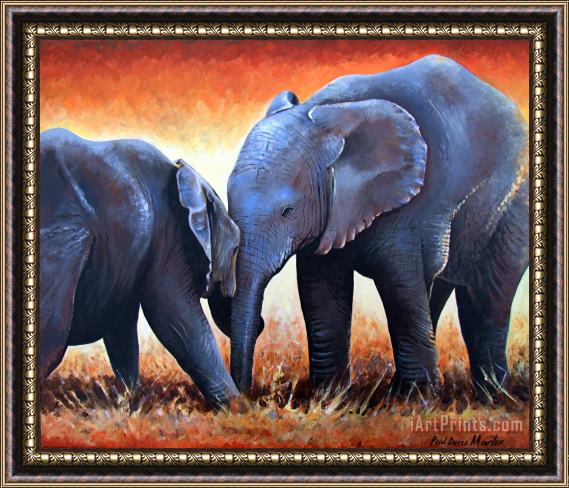 Paul Dene Marlor Two Little Elephants Framed Painting