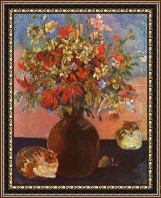 Paul Gauguin Flowers And Cats Framed Print for sale - iArtPrints.com