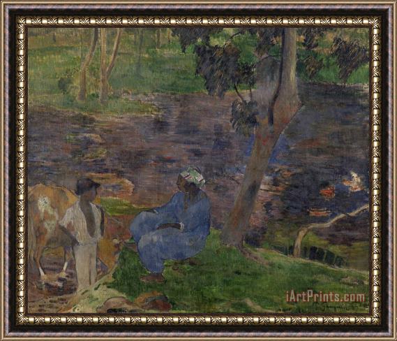 Paul Gauguin On The Shore of The Lake at Martinique Framed Painting