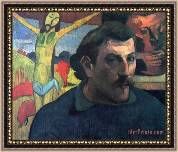 Paul Gauguin Portrait of The Artist with The Yellow Christ Framed Painting
