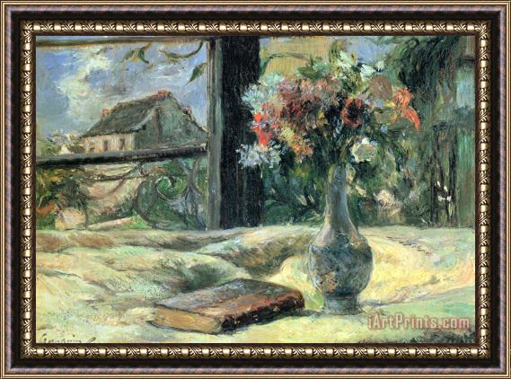 Paul Gauguin Vase of Flowers at The Window Framed Painting