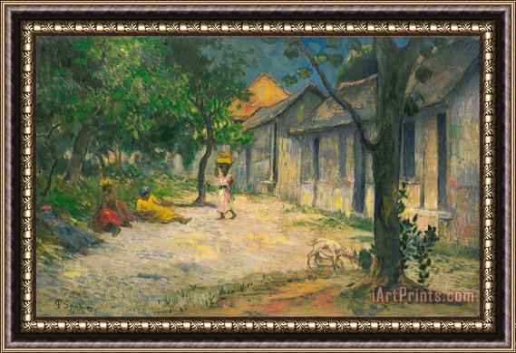 Paul Gauguin Village in Martinique (femmes Et Chevre Dans Le Village) Framed Painting