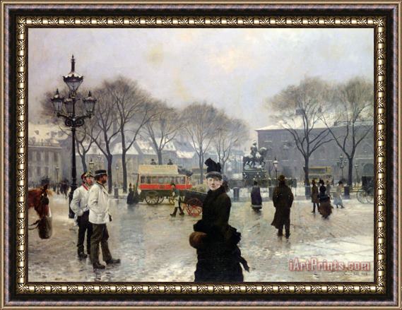 Paul Gustave Fischer A Winter's Day on Kongens Nytorv Copenhagen Framed Painting