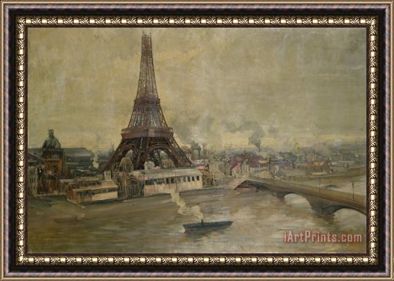Paul Louis Delance The Construction of the Eiffel Tower Framed Painting