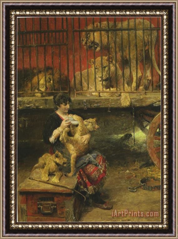 Paul Wilhelm Meyerheim Feeding The Cubs Framed Painting