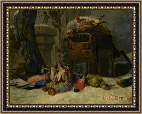 Peeter Boel Still Life with Dead Game And Songbirds in The Snow Framed Painting