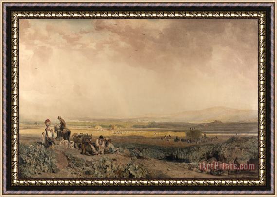 Peter de Wint Harvesters in Landscape in Sussex Framed Painting