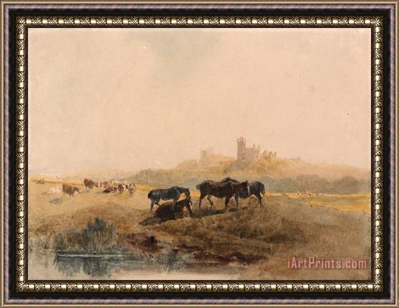 Peter de Wint Horses Resting in a Meadow Near Bolsover Castle Framed Painting