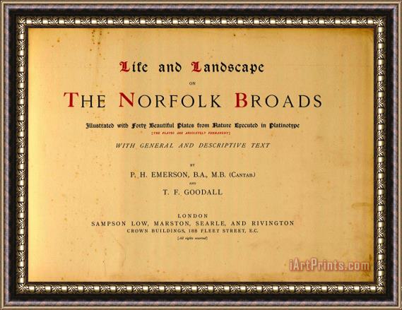 Peter Henry Emerson Life And Landscape on The Norfolk Broads. Illustrated with Forty Beautiful Plates From Nature Execut... Framed Painting