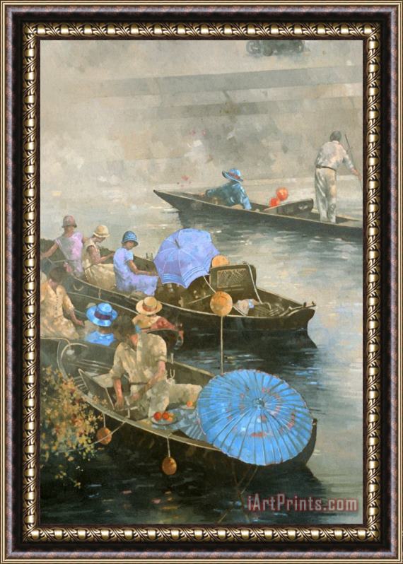 Peter Miller Punts on the Wey at Brooklands Framed Painting