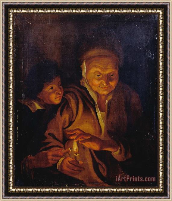 Peter Paul Rubens A Boy Lighting a Candle From One Held by an Old Woman Framed Painting