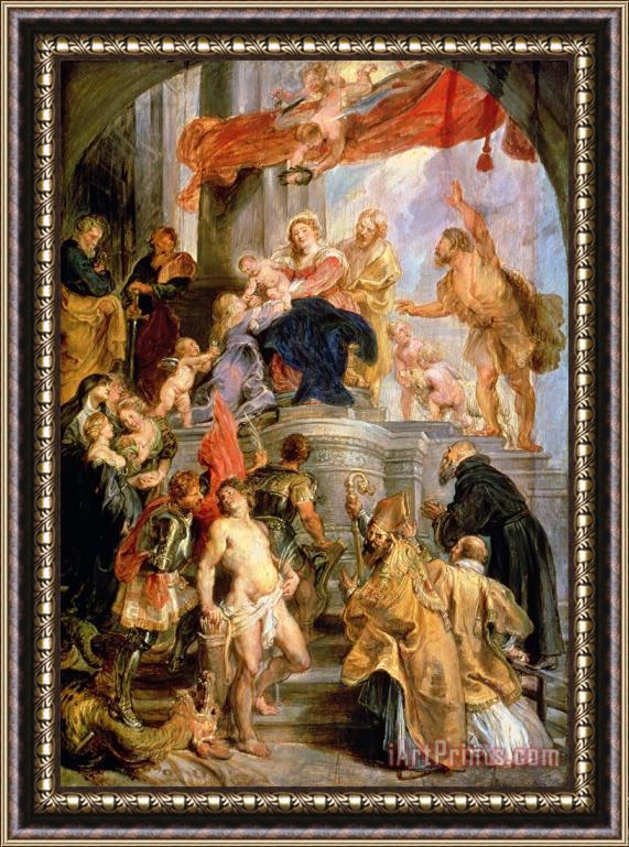 Peter Paul Rubens Enthroned Madonna with Child, Encircled by Saints Framed Painting