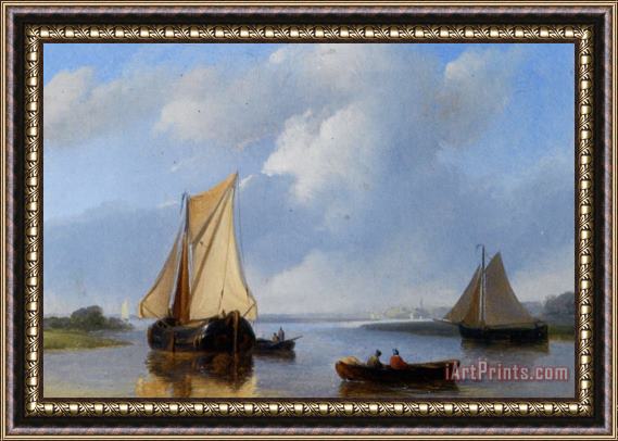 Petrus Jan Schotel Shipping in a Calm Framed Painting